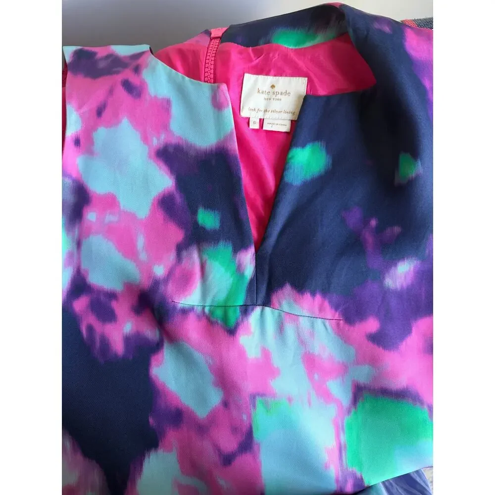 Kate Spade NY Watercolor Floral Sheath Dress Sz 6 Pink Green Navy